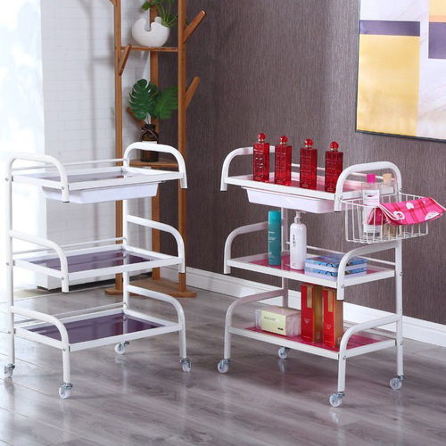 美容推車三層帶抽屜置物架美容院專用小架子車紋繡手推玻璃工具車